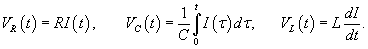 напряжения на резисторе, конденсаторе и катушке индуктивности