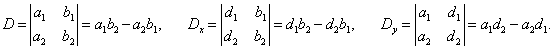 определители при решении системы двух уравнений методом Крамера