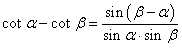 разность двух котангенсов