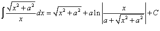 интеграл от иррациональной функции вида sqrt(x^2 + a^2)/x