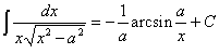 интеграл от иррациональной функции вида 1/[x*sqrt(x^2 - a^2)]