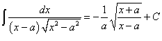 интеграл от иррациональной функции вида 1/[(x-a)sqrt(x^2 - a^2)]