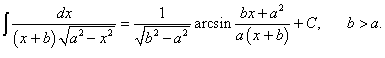 интеграл от иррациональной функции вида 1/[(x+b)sqrt(a^2 - x^2)], случай b > a