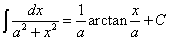 интеграл от рациональной функции вида 1/(a^2+x^2)