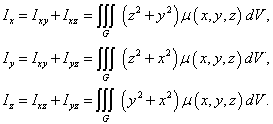 моменты инерции тела относительно координатных осей