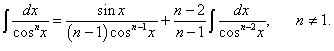 формула редукции для интеграла от функции 1/(cos x)^n