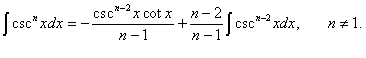 формула редукции для интеграла от косеканса в степени n
